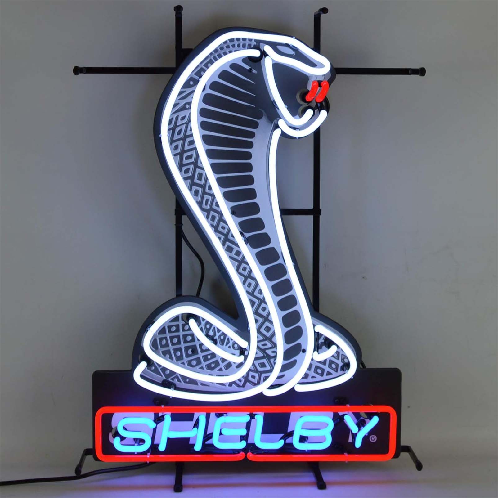 High quality Ford OLP Shelby Cobra sign with HD inkjet graphic print board, large illuminated glass tubes neon LED sign for offices, parties, coffee shops, bars, birthdays, men's caves, home and event wall art decor.