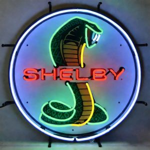 High quality Shelby Cobra Circle sign with high definition inkjet graphic print board, large illuminated glass tubes neon LED sign for offices, parties, coffee shops, bars, birthdays, men's caves, home and event wall art decor.