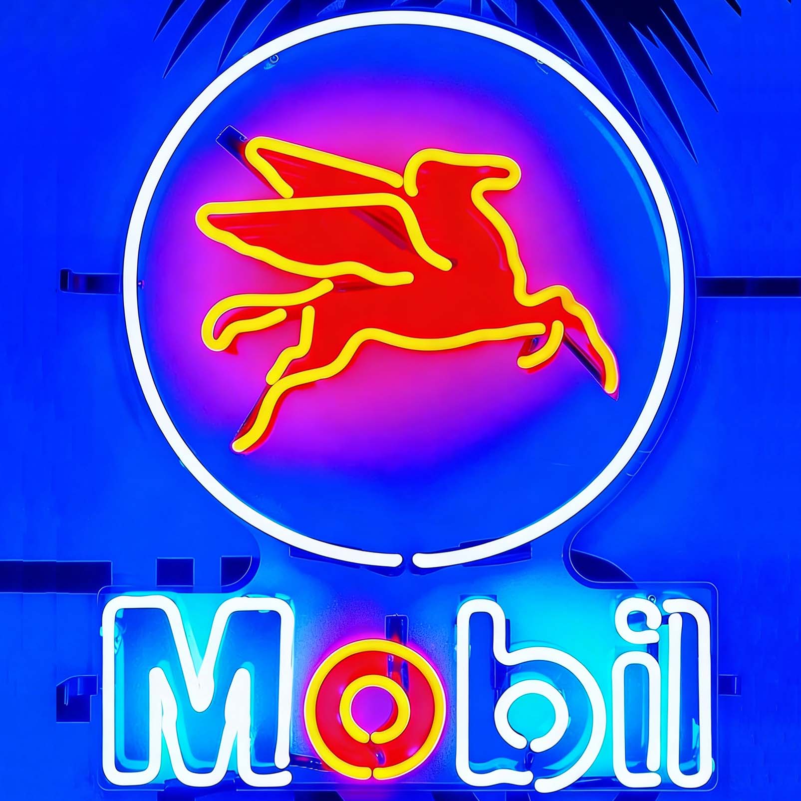 High quality Mobil petrol Pegasus sign with high definition inkjet graphic print board, large illuminated glass tube neon LED sign for office, party, coffee shop, bar, birthday, men's cave, home and event wall art decoration.