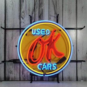 High Quality Ok Used Cars Teen Signs, HD Inkjet Graphic Printed Boards, Large Glowing Glass Tube Neon LED Signs for Office, Party, Coffee Shop, Bar, Birthday, Men's Cave, Home and Event Wall Art Decoration.