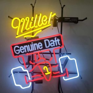 High Quality Miller Racing Beer Sign, Large Glowing Glass Tube Neon LED Sign for office, party, coffee shop, bar, birthday, man cave, home and event wall art decoration.