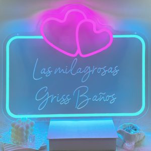 Double love heart shaped custom name neon sign with 3D engraving and personalised LED neon light, suitable for weddings, children's rooms, bedrooms, living room decorations, unique and ideal gift for birthdays, weddings, graduations, children's day, housewarming and more!