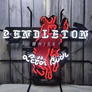 High Quality Super Bright Open Letter Display Beer Bar Pendleton Whisky Sign, HD Jet Graphic Printed Board, Large Bright Glowing Glass Tube Neon LED Sign for Office, Party, Coffee Shop, Bar, Birthday, Men's Cave, Home and Event Wall Art Decoration.