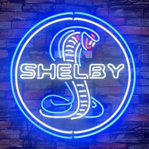 High Quality Super Bright Open Letter Display Shelby Cobra Round Sign, Large Bright Glowing Glass Tube Neon LED Sign for Office, Party, Coffee Shop, Bar, Birthday, Men's Cave, Home and Event Wall Art Decoration.