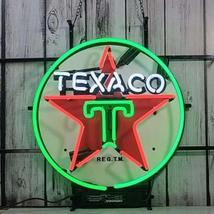 High quality super bright Texaco petrol station sign with high definition inkjet graphic print board, large glowing glass tube neon LED sign for office, party, coffee shop, bar, birthday, man cave, home and event wall art decoration.