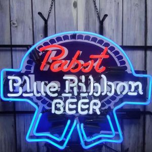 High Quality Super Bright Pabst Blue Ribbon Beer Bar Sign, HD Inkjet Graphic Printed Board, Large Glowing Glass Tube Neon LED Sign for Office, Party, Coffee Shop, Bar, Birthday, Men's Cave, Home and Event Wall Art Decoration.