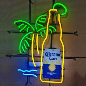 High Quality Super Bright Urby Corona Beer Bottle Palm Tree Sign, HD Inkjet Graphic Printed Board, Large Glowing Glass Tube Neon LED Signs for Office, Party, Coffee Shop, Bar, Birthday, Men's Cave, Home and Event Wall Art Decoration.