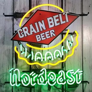 High quality super bright light grey belt beer Scandinavian sign with HD inkjet graphic print board, large glowing glass tube neon LED sign for office, party, coffee shop, bar, birthday, man cave, home and event wall art decoration.