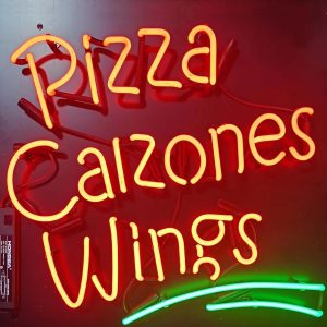 High Quality Super Bright Pizza Calzone Wings Sign, Large Glowing Glass Tube Neon LED Sign for Office, Party, Coffee Shop, Bar, Birthday, Men's Cave, Home and Event Wall Art Decoration.