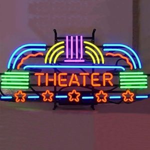 High quality super bright theatre sign, large glowing glass tube neon LED sign for office, party, coffee shop, bar, birthday, man cave, home and event wall art decoration.