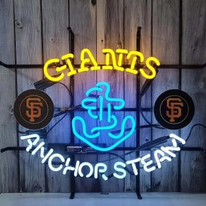 High Quality Super Bright Gianits Anchor Steam Sign, HD Inkjet Graphic Printed Board, Large Glowing Glass Tube Neon LED Sign for Office, Party, Coffee Shop, Bar, Birthday, Men's Cave, Home and Event Wall Art Decoration.
