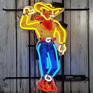 High quality super bright Las Ve Gas Cowboy sign with HD inkjet graphic print board, large glowing glass tube neon LED sign for office, party, coffee shop, bar, birthday, man cave, home and event wall art decoration.