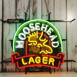 High quality super bright Moosehead Rag Maine moose sign with high definition inkjet graphic print board, large glowing glass tubes neon LED sign for office, parties, coffee shops, bars, birthdays, men's caves, home and event wall art decor.