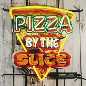 High quality super bright pizza Slice sign with HD inkjet graphic print board, large glowing glass tube neon LED sign for office, party, coffee shop, bar, birthday, man cave, home and event wall art decoration.