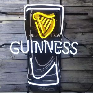 High quality super bright Guinness Harp Irish Sign, HD inkjet graphic printing board, large glowing glass tube neon LED sign for office, party, coffee shop, bar, birthday, man cave, home and event wall art decoration.