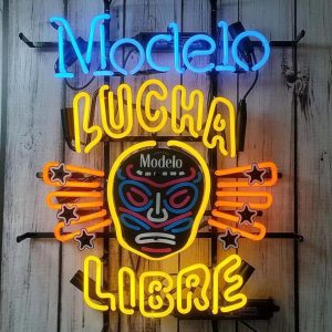 High quality super bright model Lucha Libre sign with HD inkjet graphic print board, large glowing glass tube neon LED sign for office, party, coffee shop, bar, birthday, man cave, home and event wall art decoration.