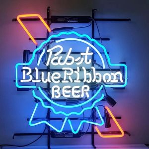 High Quality Super Bright Pabsts Blue Ribbon Sign, Large Glowing Glass Tube Neon LED Sign for Office, Party, Coffee Shop, Bar, Birthday, Men's Cave, Home and Event Wall Art Decoration.