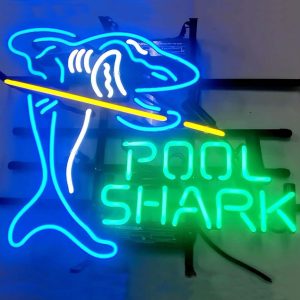 High quality super bright POOL SHARK sign, large glowing glass tube neon LED sign for office, party, coffee shop, bar, birthday, man cave, home and event wall art decoration.