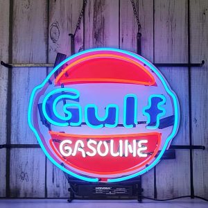 High quality super bright Gulf petrol sign, high definition inkjet graphic printing board, large glowing glass tube neon LED sign for office, party, coffee shop, bar, birthday, man cave, home and event wall art decoration.