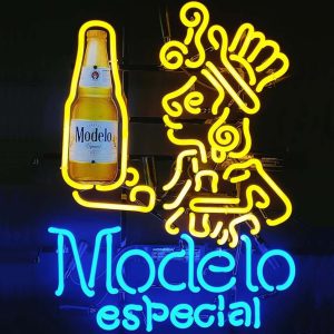 High Quality Super Bright Modelo Triglyceride Beer Sign, High Definition Inkjet Graphic Printed Board, Large Glowing Glass Tube Neon LED Sign for Office, Party, Coffee Shop, Bar, Birthday, Men's Cave, Home and Event Wall Art Decoration.