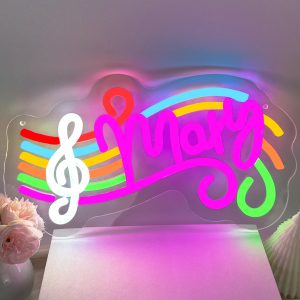 Customised colourful music note and name neon signs, personalised LED neon lights for music parties, clubs, shops, living rooms and home decor, ideal for parties, birthdays, housewarming and other perfect matching gifts!