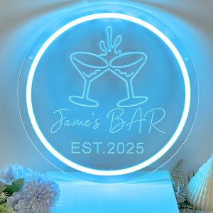 Custom round wine glass and name neon, 3d engraved personalised LED neon lights for events, restaurants, bars, bedrooms, living rooms and home decor, unique and ideal gifts for birthdays, weddings, graduations and more!