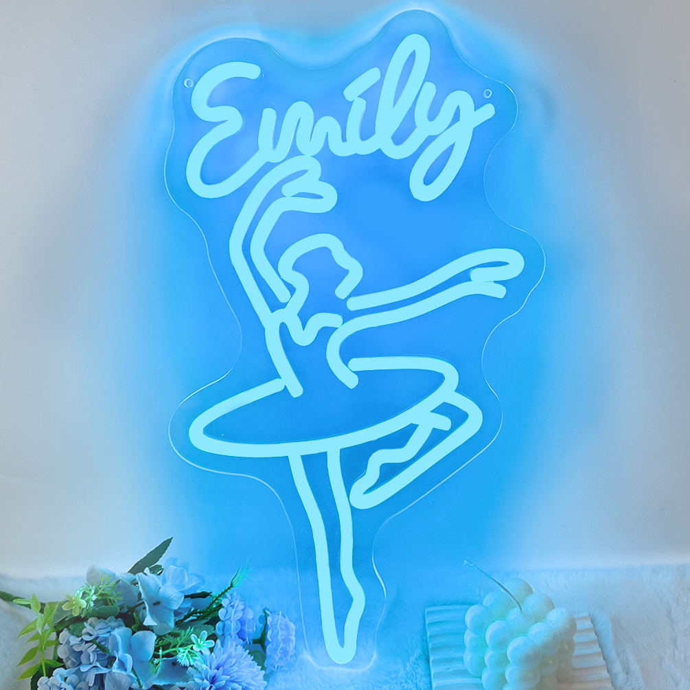 Custom ballet dancer and name neon sign, personalised LED neon lights for dance studios, ballet academies, dressing rooms, parties, living rooms and home decor, ideal unique gift for dance studios, birthday gifts, housewarming and more.