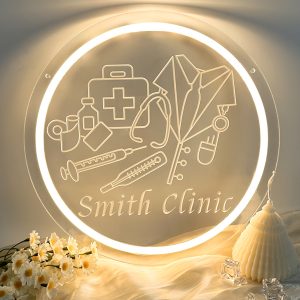 Custom medicine and name neon sign with 3D engraving, LED neon light with stethoscope and bottle for clinic, hospital, pharmacy decorations, unique and ideal gift for theme parties, clinics, hospitals, pharmacies, housewarming and more!