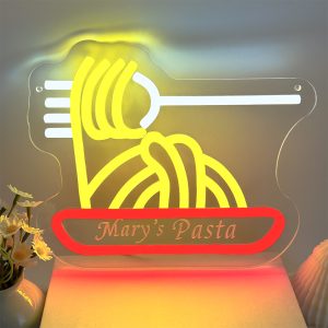 Custom spaghetti and name neon sign with 3D engraving, personalised LED neon light for home, Italian restaurant, business, kitchen, living room and home decoration, ideal unique gift for family, shop, housewarming and other occasions!
