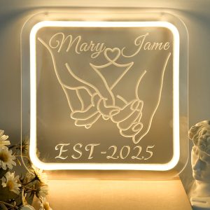 Custom hand-holding name and year neon sign, 3D engraving, personalised LED wall decoration, suitable suitable for wedding, Valentine's Day, birthday, home decoration, a unique and ideal gift for weddings, parties, anniversaries, housewarming and so on!