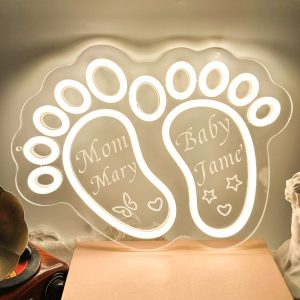 Baby feet pattern neon sign with LED neon light, suitable for, party, event, bedroom, living room and home decoration, unique and ideal gift for birthday, party, ceremony, graduation, housewarming and so on!