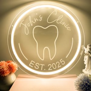 Custom Dental Pattern Name and Year Neon Lights, 3D Engraving, Personalised LED Neon Lights for Dental Clinics, Offices, Dental Decorations, Dental Students and Birthday Celebrations Party Decorations, Unique and Ideal Favours for Dental Clinics, Dentist Gifts and other venues!