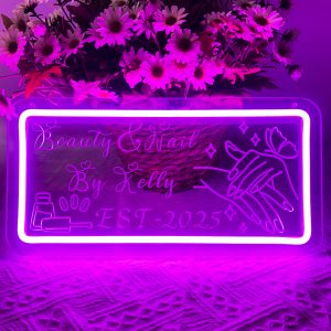 Custom nail name and year neon sign, personalised LED neon lights for nail salon, make up shop, beauty studio, bedroom and home decor, ideal for unique gifts for birthdays, nail salon, make up shop, housewarming and more!