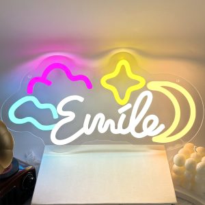 Customised Fantasy Clouds with Moon and Name Neon Sign, Personalised LED Neon Lights for Home, Italian Restaurant, Business, Kitchen, Living Room and Home Decor, Ideal Unique Gift for Home, Shop, Housewarming and more!