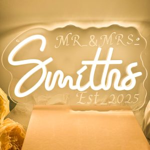 Mr & Mrs Surname custom neon sign, personalised LED neon light, suitable for wedding, children's room, bedroom, living room decorations, unique and ideal gift for birthdays, weddings, graduations, children's day, housewarming and more!