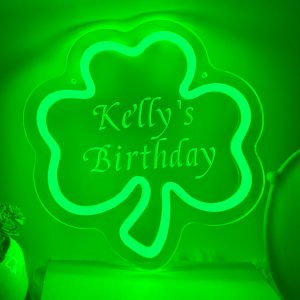 Clover pattern custom name neon sign, personalised LED neon sign with 3D engraving, suitable for weddings, bedrooms, living room decorations, unique and ideal gift for birthdays, weddings, graduations, children's day, housewarming and more!