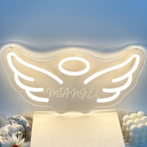Custom angel pattern LED neon sign with personalised 3D engraving for barbershops, lounges, events, bedrooms, living rooms and home décor, unique and ideal gift for birthdays, lounges, ceremonies, cinemas, housewarmings and more!