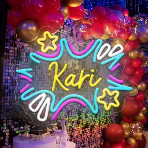 Custom name neon sign with star patterned frame , Personalised LED neon sign for events, parties, children's day, bedrooms, living rooms and home decoration, unique and ideal gift for birthdays, parties, graduations, housewarming and more!