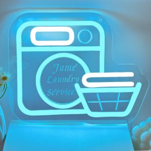 Custom laundry folding and name neon sign with 3D engraving, personalised LED neon for home, laundry, business, bedroom, living room and home decoration, ideal unique gift for family, shop, housewarming and other occasions!
