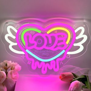 Custom neon sign with angel wings heart love and name, personalised LED neon light, suitable for weddings, Valentine's Day, romantic atmosphere party, living room and home decoration, ideal gift for weddings, birthdays, housewarming and other perfect match!