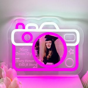 Custom camera picture and name neon sign, personalised UV LED neon for graduation season, weddings, studios, parties, photo clubs, living rooms and home decor, ideal gift for weddings, parties, birthdays, housewarming and other perfect matches!