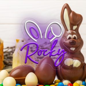 Custom name neon sign with bunny ears pattern, personalised LED neon sign for Easter parties, events, children's rooms, bedrooms, living rooms and home decoration, unique and ideal gift for Easter, birthdays, weddings, children's day, housewarming and more!