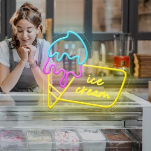Custom Ice Cream and Name Neon Lights with 3D Engraving and Personalised LED Neon Lights for Ice Cream Parlours, Shopping Malls, Party Events, Children's Rooms, Bedrooms, Living Rooms and Home Decorations, Unique and Ideal Gifts for Birthdays, Parties, Shops, Ceremonies, Children's Day, Housewarming and more!