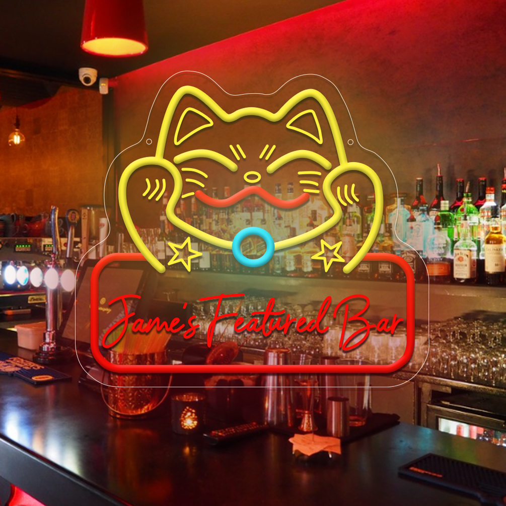 Custom Fortune Cat and Name Neon Sign, 3D Engraving, Personalised LED Neon Lights for Shops, Birthday Parties, Events, Children's Rooms, Bedrooms, Living Rooms and Home Decor, Unique and Ideal Gift for Shops, Birthdays, Parties, Children's Day, Housewarming and other events!