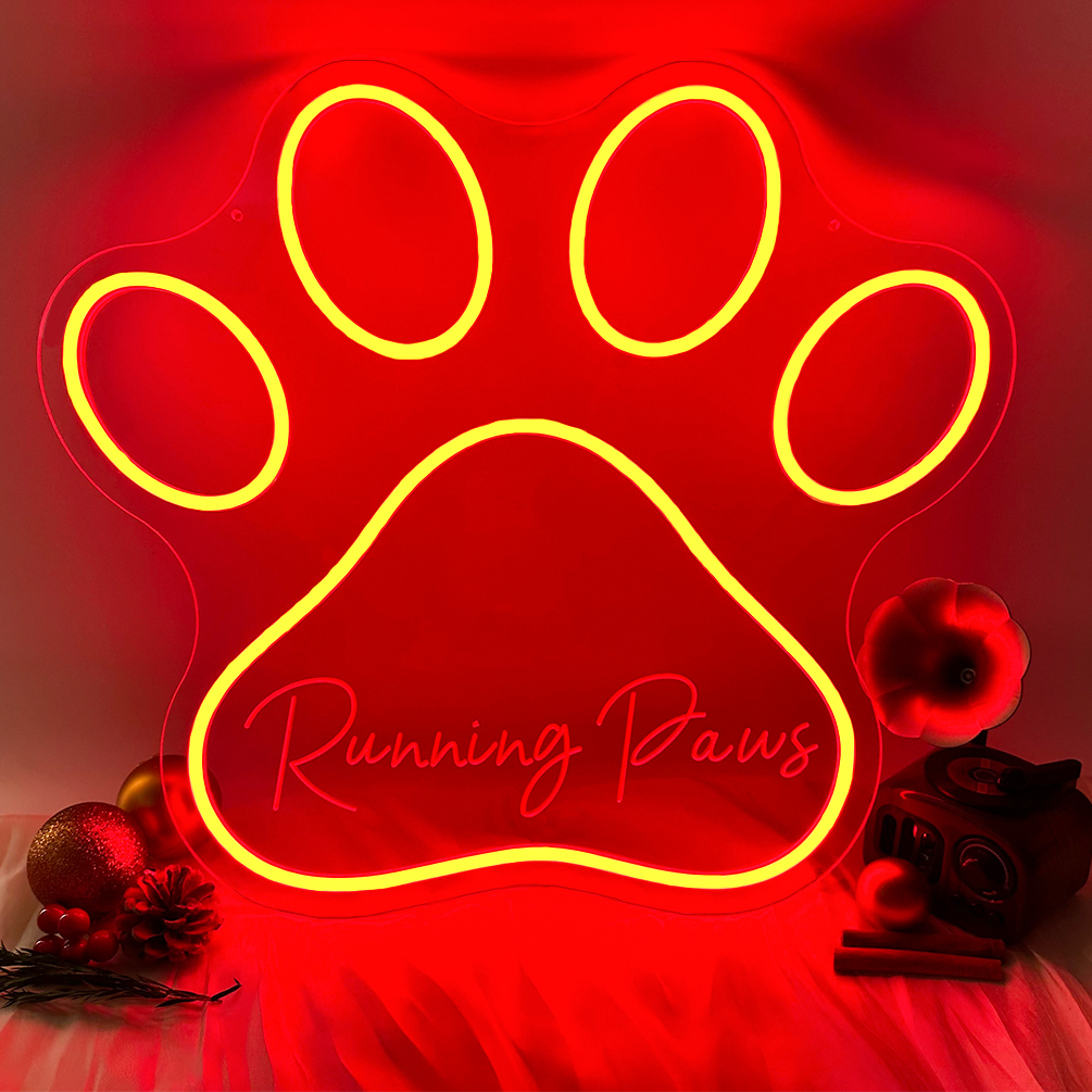 Custom animal paw and name neon light with 3D engraving and personalised LED neon light, suitable for pet shops, events, children's rooms, bedrooms, living rooms and home decorations, unique and ideal gifts for birthdays, parties, pet shops, children's day, housewarming and more!