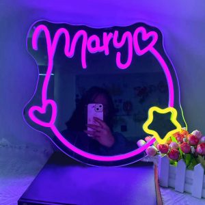 Custom Name Mirror Neon Signs, Personalised LED Mirror Neon for Weddings, Events, Children's Rooms, Birthdays, Dresser Bedrooms, Living Rooms and Home Decor, Unique and Ideal Gifts for Birthdays, Graduation, Children's Day, Housewarming and more!
