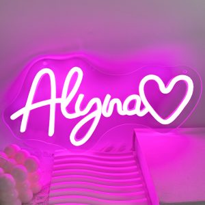 Custom Neon Sign with Positive Heart and Name, Personalised LED Neon for weddings, events, children's rooms, bedrooms, living rooms and home decor, unique and ideal gift for birthdays, weddings, graduations, Father's Day, Children's Day and more!