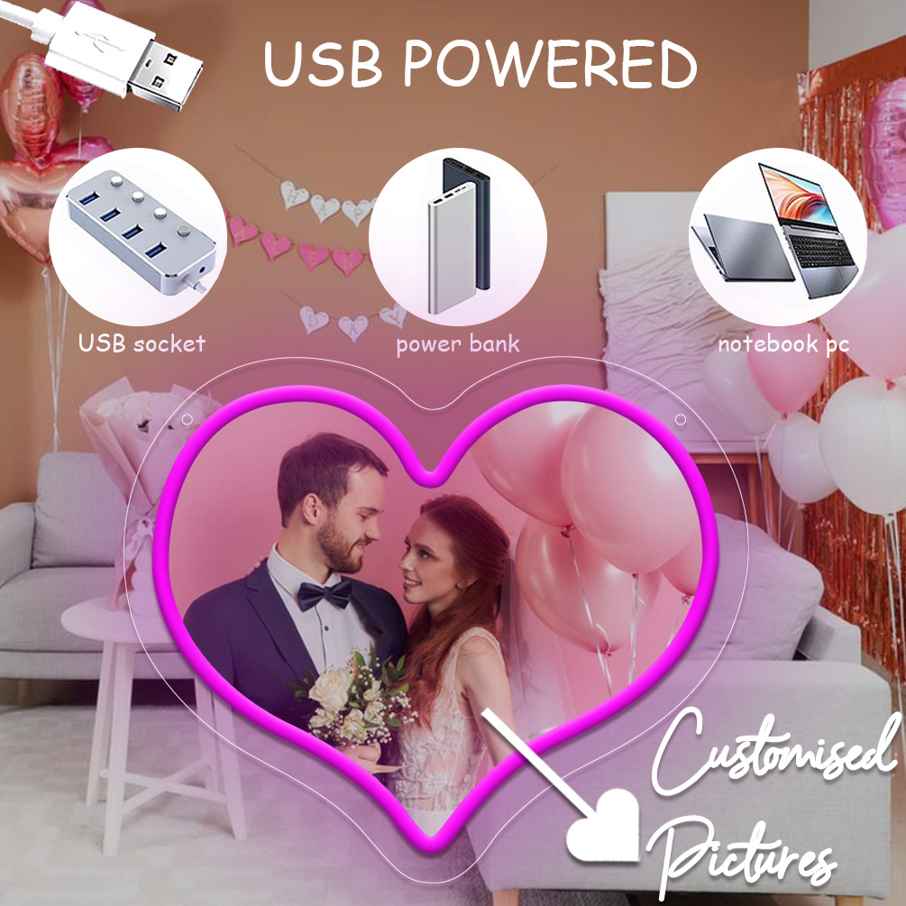 Customised heart shaped UV neon sign for living room, bedroom, office, bar, restaurant Unique LED neon illuminated sign for personalised neon decorations for weddings, birthdays, Christmas, New Year, housewarming etc. - 图片 4