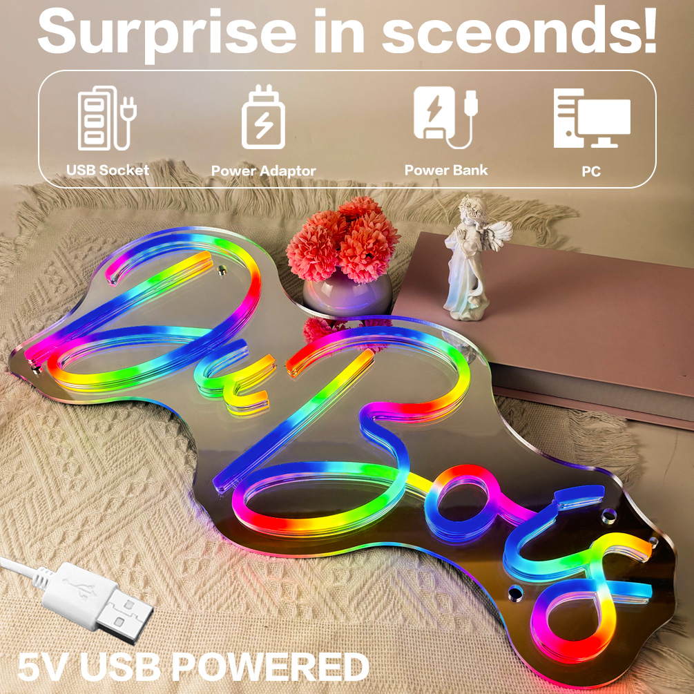 1pc Custom Neon Sign For Wall Decor, Personalized Last Name Neon Light Sign Wedding Festival Neon Sign Home Decoration Backdrop Family Name Light Wedding Gifts Mr And Mrs Name Neon Light Sign, USB Power. Trendy, Colorful, Contracted, Kawaii, Y2K - 图片 5