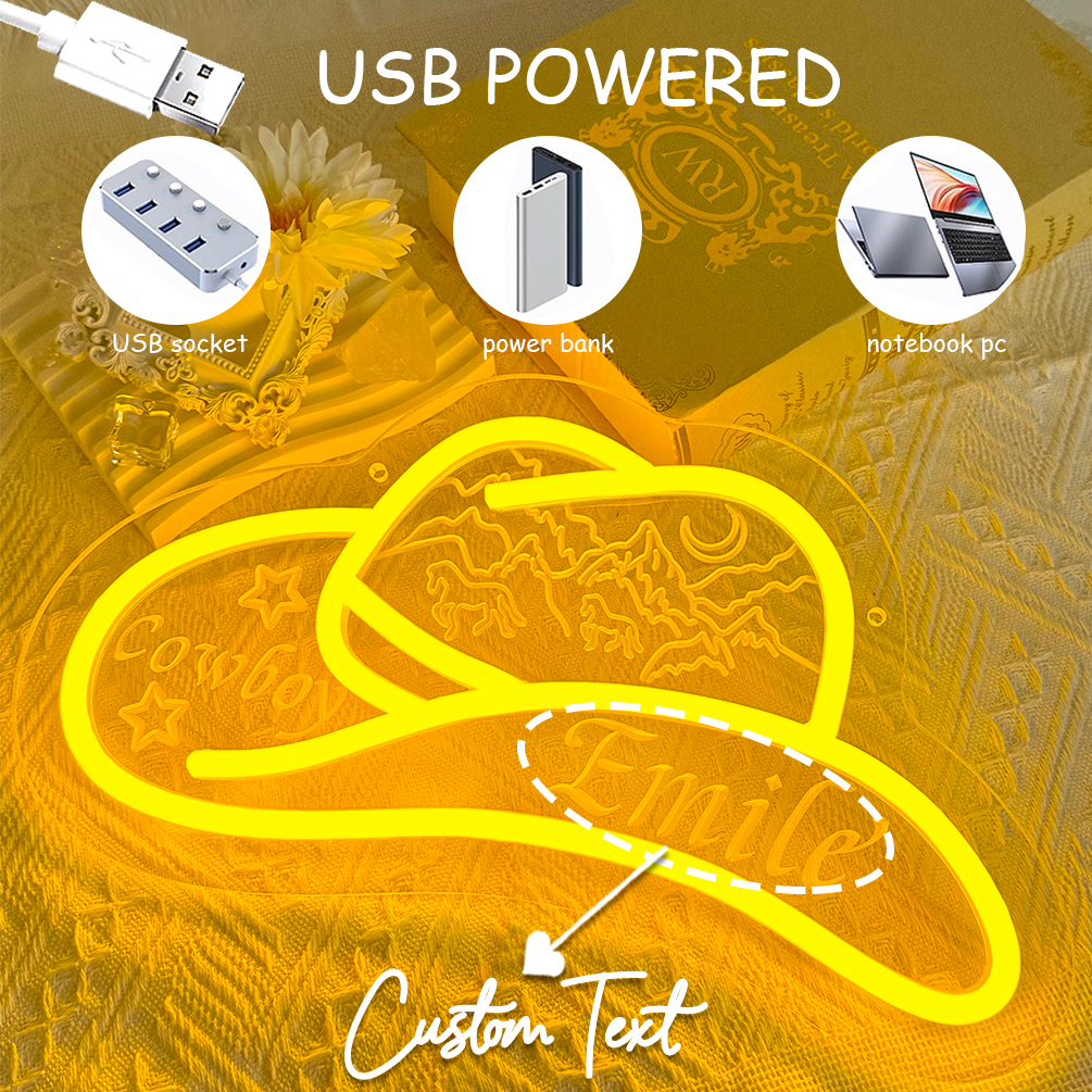 Custom Cowboy Hat Name Neon Sign, 3D Engraving, Personalised LED Wall Decoration with Mountain and Star, Suitable Suitable for Bedroom, Wedding, Birthday Gift, Office, Home Decoration, Unique and Ideal Gift for Housewarming, Family and Friends! - 图片 4